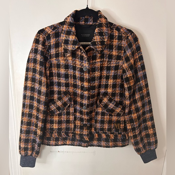 Scotch & Soda Jackets & Blazers - SCOTCH & SODA TWEED BOXY CHECKERED BUCLE BLACK AND ORANGE JACKET